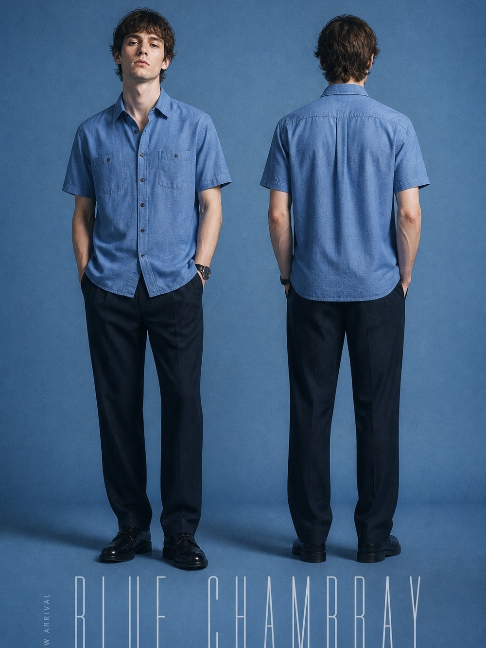 Short-Sleeve Blue Chambray Button-Down Shirt